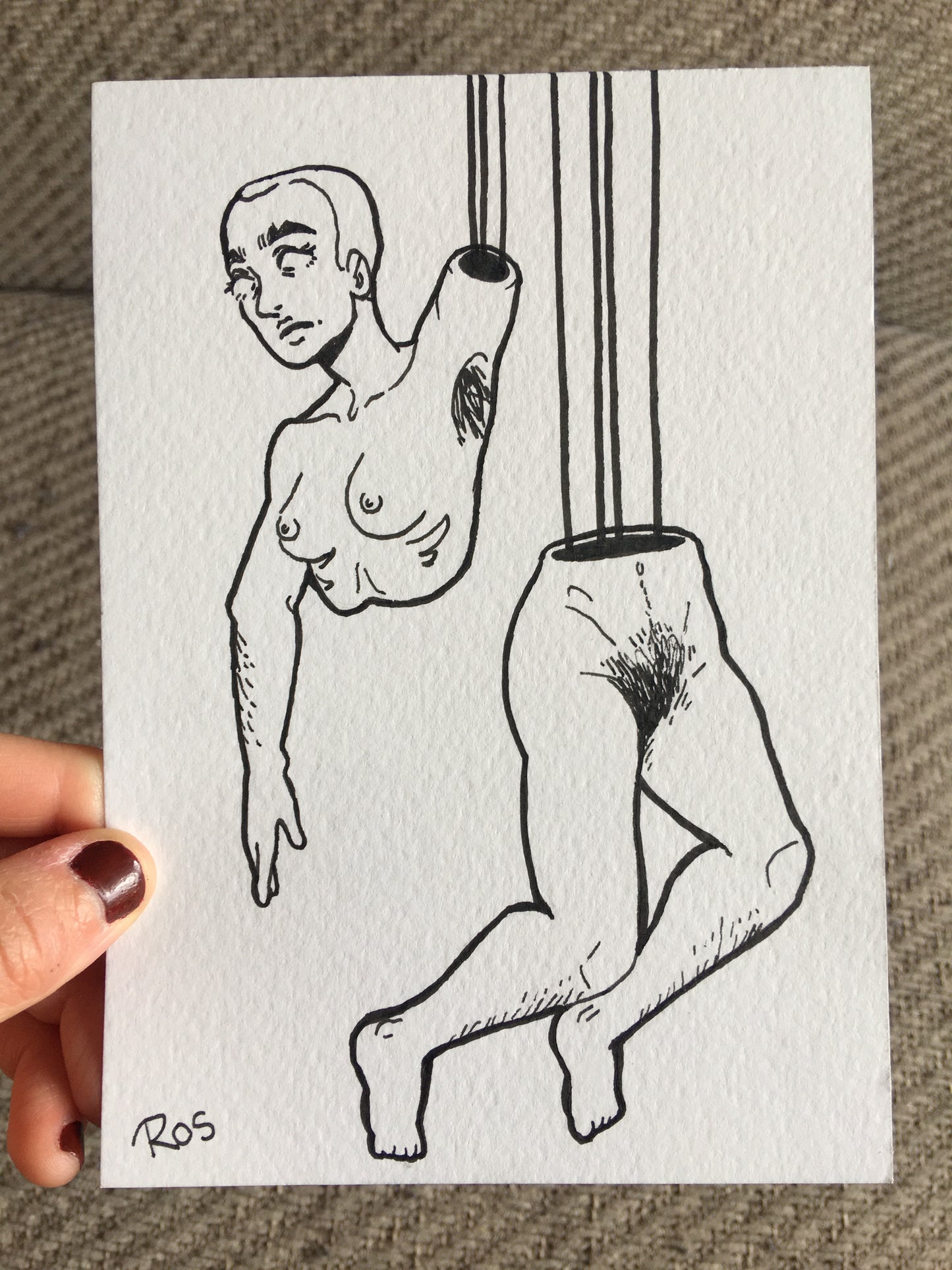 'Self Portrait Cut in Half' | Pen Drawing