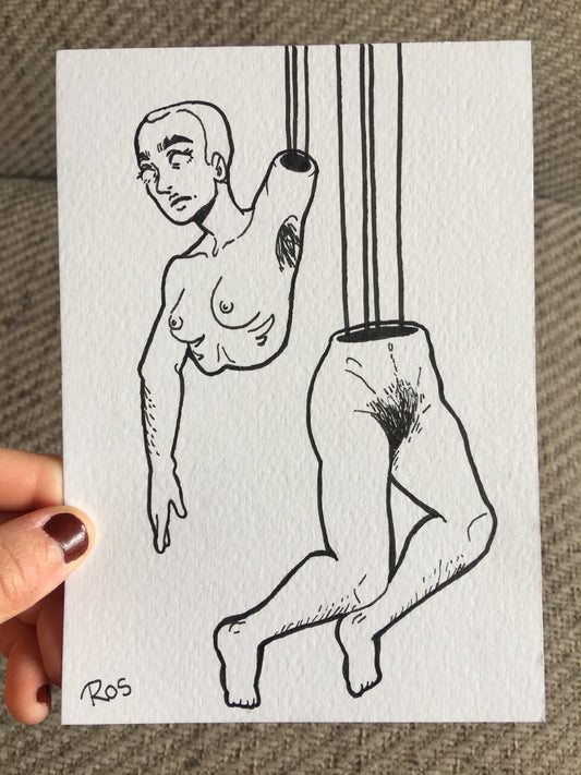 'Self Portrait Cut in Half' | Pen Drawing